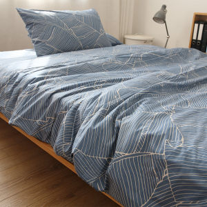 Light Blue Small Grid Japanese Style Pure Cotton Bedding Quilt Cover Pillowcase Full Cotton Duvet Cover Bed Canopy Simple Four-Piece Set