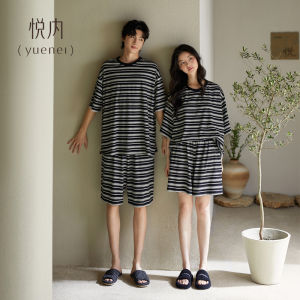 yuenei | Bộ đồ ngủ mùa hè Modal dành cho cặp đôi Váy ngắn tay ngắn Quần áo mặc nhà Quần áo lụa băng có thể mặc ngoài trời