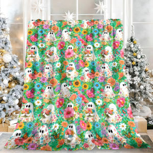 Beast Kingdom | Garden Flower Ghost Halloween Flannel Blanket Soft Fuzzy Plush Cozy Warm Throw for Sofa Bed Couch Home Decor