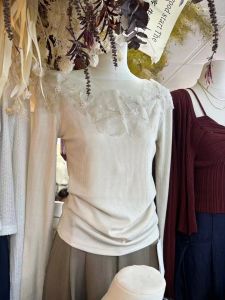 French Style Knitted One Shoulder Top Womens Early Autumn New Slim Fit Shoulder Exposure Inner Wear Shirt Purple Floral 3D