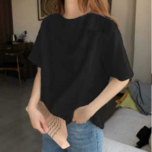 Basic round Neck Short Sleeve T-Shirt Womens Loose Fit Cotton 100% Summer Casual Style Fashionable Solid Color Top