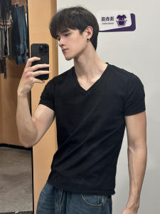 OUMULONG | Summer Moisture Wicking Slim Fit V-Neck Exercise T-Shirt