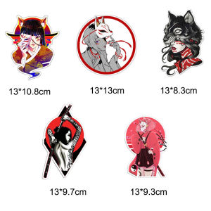 Clearance Special Offer-5Pcs 13CM Anime Sticker Japanese Kitsune Girl Samurai Sword Vinyl Decal Matte Pegatinas For Laptop Phone