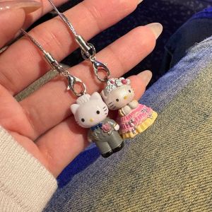 Sanrio | 2Pcs Hello Kitty Cat Keyring Portable Phone Pendant Romantic Wedding Companion Ornament Sweet Couple Matching Gift
