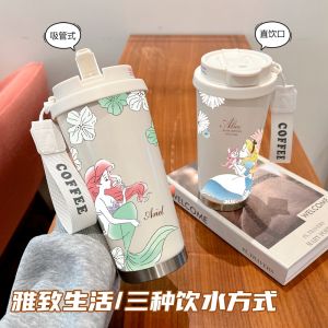 Alice Princess Cartoon Mermaid Stainless Steel Straw Cup High Aesthetic Value Coffee Cup Insulated Water Bottle for Students And Bé Gáis