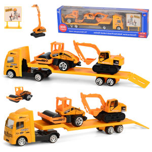 Alloy Plastic Tow Truck Toys Mini Trailer Truck Construction Vehicle Educational Toy Helicopter Models Gifts for Children