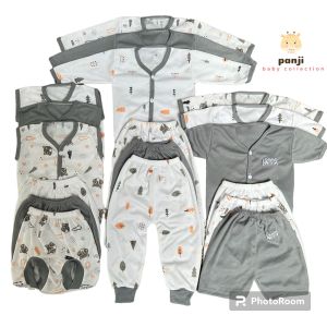 paket baju celana bayi 18pcs 9stel seri Abu berkualitas premium