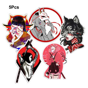 Clearance Special Offer-5Pcs 13CM Anime Sticker Japanese Kitsune Girl Samurai Sword Vinyl Decal Matte Pegatinas For Laptop Phone