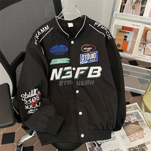 Áo Khoác Xe Máy Phong Cách Đường Phố Mỹ Dành Cho Nam Mùa Xuân Thu Áo Khoác Bóng Chày Đua Xe Thêu Chữ Thời Trang Đường Phố Thường Ngày Dài Tay Cổ Đứng