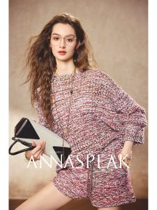 Annaspeak Super120s Yangzi Yarn Hollow out Flower Knitwear round Neck Pullover Sweater Shorts Set Simple Style Loose Fit Woolen Long Sleeve V-Neck