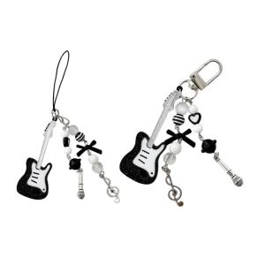 Móc Khóa Hình Micro Đàn Guitar Dễ Thương Charm Điện Thoại Di Động Mặt Dây Chuyền Hình Nốt Nhạc Ngọt Ngào Đồ Trang Trí Treo Túi Xách Balo