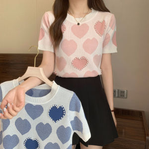 Áo Thun Tay Ngắn Ice Silk Mỏng Mùa Hè Thiết Kế Mới Cho Nữ Áo Thun Ngắn Dệt Kim Thời Trang Có Đính Hạt Nhỏ