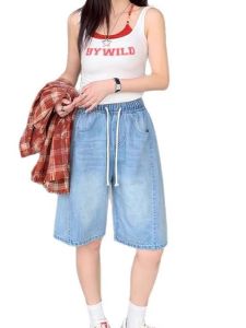 Quần Capri Denim Cạp Cao Phong Cách Retro Quần Jeans 5 Túi Dáng Rộng Thoải Mái Thường Ngày Cho Nữ Mùa Hè 2025