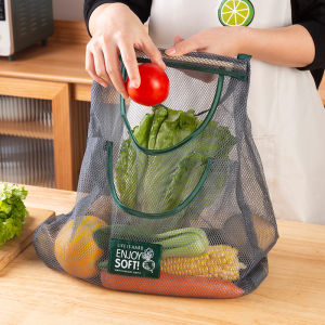 【Free Shipping】Portable Reusable Kitchen Fruit Vegetable Storage Bag Grocery Shopping Mesh Bag Washable Hollow Hanging Bags Organizer