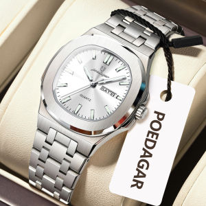 POEDAGAR Square Woman Watch Date Week Waterproof Luminous Ladies Watch Stainless Steel Quartz Fashion Womens Watches Reloj Gift