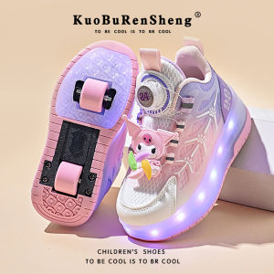 KUOBURENSHENG | Cartoon Style Double-Wheeled Roller Shoes With Ventilation Light Emitting Adjustable