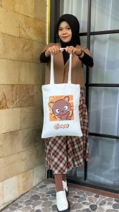 Tote Bag Kartun Sanrio Kanvas Premium Tas Wanita Penutup Resleting