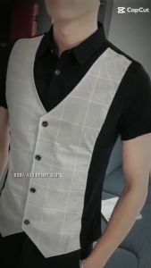 Áo sơ mi áo sơ mi cộc tay áo sơ mi nam áo sơ mi cổ bẻ giả gile phối 2 màu hoạ tiết kẻ ô vuông cực đẹp - Chất non nhật mềm mịn thiết kế lịch lãm - Mã H42