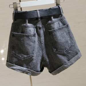 Quần Short Denim Ống Rộng Chữ a Màu Xám Thanh Lịch Cho Nữ Mùa Hè 2021 Quần Bó Ống Rộng Phong Cách Hàn Quốc Cạp Cao