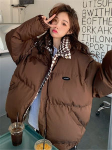 เสื้อแจ็คเก็ตผ้าฝ้ายทรงหลวมสไตล์เกาหลีสำหรับผู้หญิง ฤดูใบไม้ผลิ 2025 เสื้อคลุมกันหนาวแบบหนา ปกติ แขนยาว ปกอื่นๆ