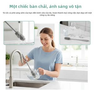 WHPHous | Bàn Chải Làm Sạch Bằng Silicon Có Tay Cầm Dài Đa Chức Năng Cho Cốc Thủy Tinh Bình Sữa - Bồn Rửa Chén Không Có Cặn Bụi Rửa Chai Lọ
