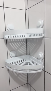 ชั้นวางของเข้ามุมติดผนัง ไม่ต้องเจาะ ติดแน่นด้วยสูญญากาศ จัดระเบียบมุมห้อง ประหยัดพื้นที่ ใช้ได้ทุกผิวเรียบ รับน้ำหนักได้ถึง 4 กก.