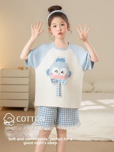 MiiOW | Pure Cotton Lightweight Breathable Childrens Sleepwear Short Sleeve Shorts Home Clothes For Girls Teenage Summer Pyjamas
