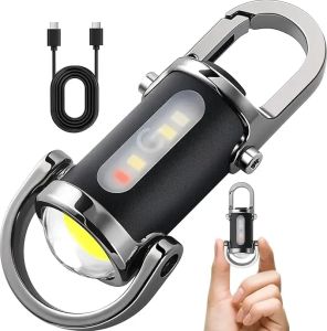 Rechargeable Keychain Flashlights 800 Lumens EDC COB Work Light 7 Modes Emergency Keychain Light for Walking Searching Hiking