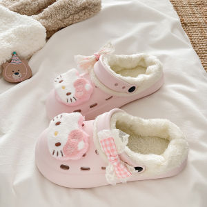 Dép Cotton Dễ Thương Cho Học Sinh Đế Dày Lót Lông Cừu Mùa Đông Ngoài Trời Đế EVA Đế Dày Đế Xuồng Đế Phẳng Đế Cao Su