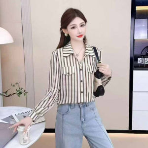 Trendy Striped Long Sleeve Womens Shirt Loose Breathable Early Autumn Fashionable Casual Style Slimming Effect Comfortable Fit