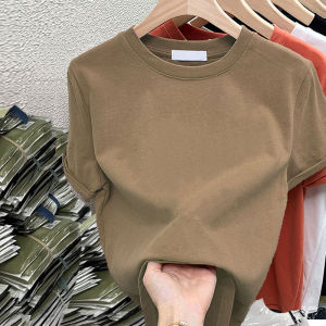 plus Size Shoulder Length Short Sleeve Pure Cotton Womens T-Shirt Summer Slimming Versatile Solid Color Top for Young Women