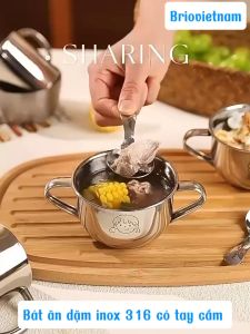 Bát Ăn Dặm Inox 316 Cho Bé - Quai Cầm Đôi Inox 2 Lớp dày dặn