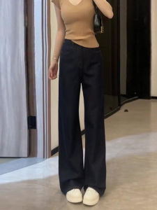 ฤดูร้อน 2024 สูง เอว ขากว้าง เดนิม น้ําเงิน กางเกงยีนส์ ผู้หญิง บาง หลวม ตัดตรงยาวพื้น กางเกงขายาว ลำลอง สไตล์เกาหลี