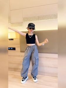 Summer Pants Kids Girls 4 Pocket Cargo Baggy Pants in Taslan Fabric Casual Kidswear Fashion Cargo Pants Kiddie Pants Jogger Loose Pants for Teens Girls Fits 6-15years old