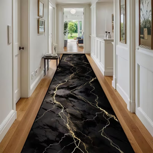 VIKAMA Modern Striped Runner Rug for Hallway Entryway Kitchen Non-Slip Washable Floor Mat Gray Geometric Design Long Carpet