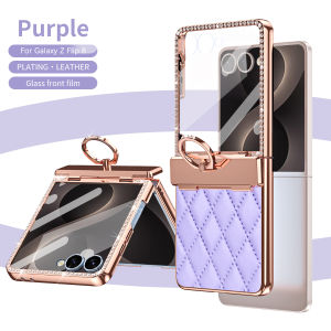 szhaiyu | For Samsung Z Flip 8/7 Diamond Electroplated Gold Frame Phone Case with Protective Glass Film - Protective Cover for Flip7/Fl