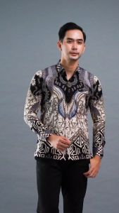 Handara Batik Premium Pria Lengan Panjang Slim Fit Furing - Basura Poleng