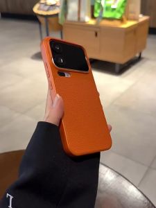 Electroplated Silver and Orange Lychee Texture PU Phone Case Shockproof