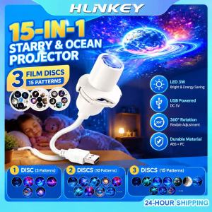 HLINKEY USB Galaxy Projector Light 3W LED Starry Sky Lamp 360 Degree Rotation Ocean Moon Pattern Night Light For Bedroom Kids Room Camping Decor