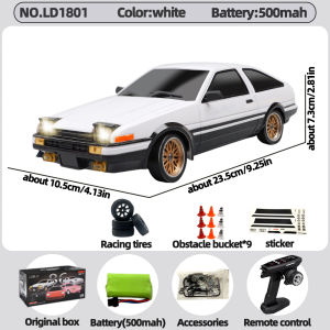 LDRC LD1801 1/18 AE86 RWD RC Drift Car 2.4G 3CH ESP Gyro Flip LED Metal Drive Shaft RTR Racing Car Toy Gift for Boys Adults