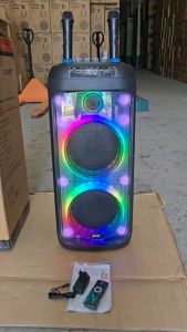 SKG ลำโพง ล้อลาก พกพา บลูทูธ 8นิ้วx2ดอก 30wRMS ไมค์ลอย 2ตัว ไฟวิบวับ (ปิด-เปิดได้) รุ่น KG-077 สีดำ เสียงดี เบสแน่น