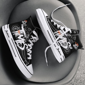 รองเท้าผ้าใบผู้ชายแบบสวมลำลองระบายอากาศได้ดี ส้นหนา วัสดุรองเท้ายาง ทรงหัวมน สีดำ ทรงหัวมน แฟชั่นฤดูร้อน รองเท้าผ้าใบ