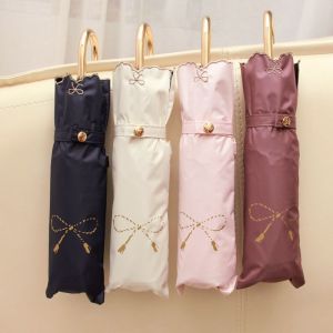 an Nouche Ultra Light Sunshade Umbrella High End Court Bent Hook Small Sun Umbrella Gold Embroidery Butterfly Knot UV Sun Umbrella