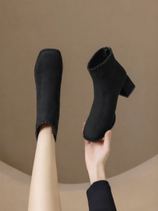Josiny | Velvet Coarse Heel High Heels Black