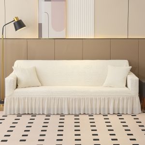 Four Season Jacquard Pleated Skirt Sofa Cover Set Non-Slip Stretch Fit for 1/2/3/4 Seater Couches Living Room Bedroom Decor