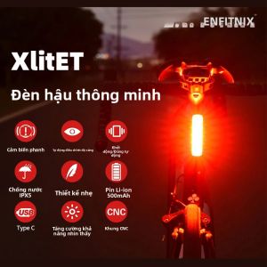 Đèn Hậu Xe Đạp Thông Minh Enfitnix XlitET Sạc USB Cảm Biến Phanh Tự Động Bật/tắt Chống Nước IPX5 Đèn Cảnh Báo An Toàn Khi Đạp Xe