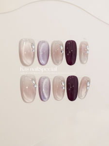 Handmade Gradient Flash Powder Nail Art Cats Eye Wearable Nail Tips Pure Purple New 2025 Style Half Wave Brand Beauty Tools