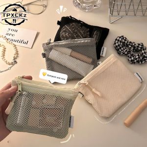 Travel Makeup Storage Bags Mesh Coin Purse Simple Portable Mini Bag Multi-purpose Square Bag Double-layer Zipper Card Holder