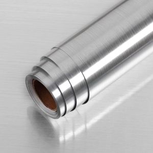 Self Adhesive Wallpaper Silver Stainless Steel Contact Paper for Appliances Cover Fridge Refrigerator Wrap Decorative Vinyl Film