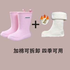 รองเท้าบู๊ตกันฝนแบบสวมสำหรับเด็กชายและเด็กหญิง สวมใส่สบาย พื้นยาง รองเท้าบู๊ตแบบสวมส้นกลาง สำหรับเด็กนักเรียนประถม